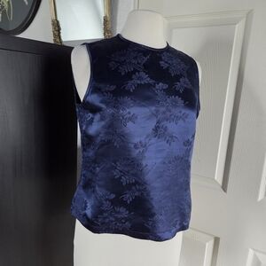 Vintage blue 100% silk Allison Taylor Petites floral kimono style blouse